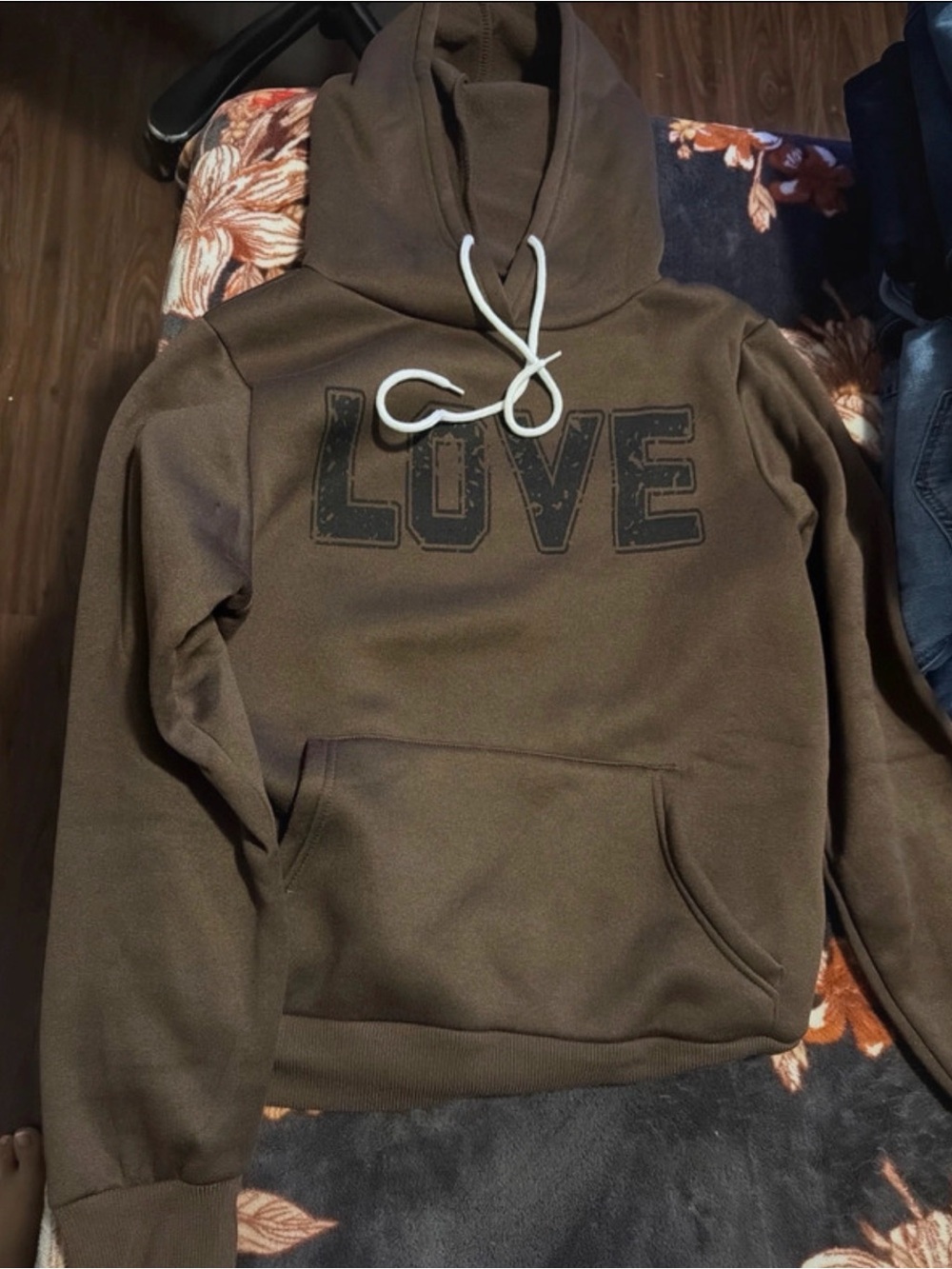 SHEIN Brown LOVE Turtleneck Hoodie